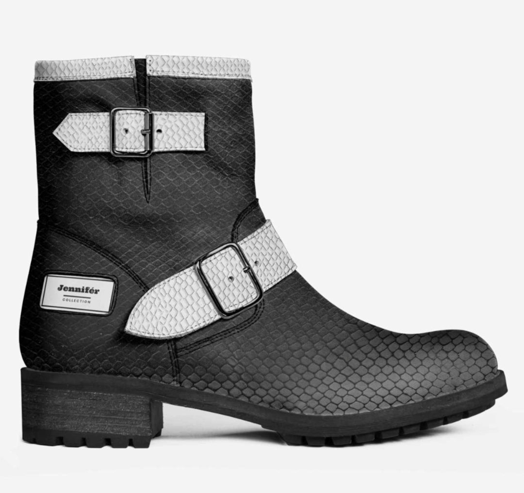 Jennifér™ Luxe  White Python-Print & Blaque-Python Print Boots by The Jennifer Michener Collection