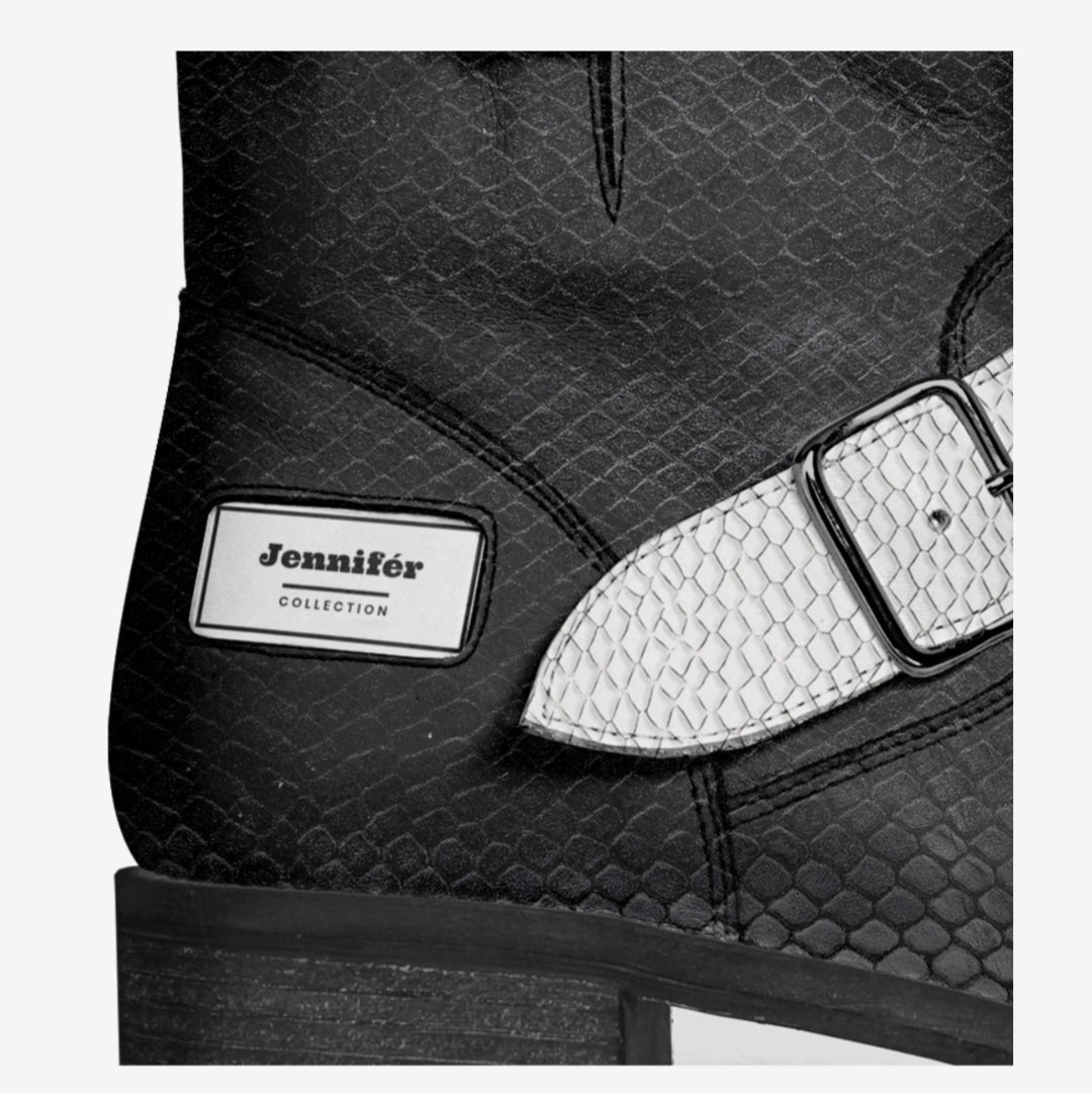 Jennifér™ Luxe  White Python-Print & Blaque-Python Print Boots by The Jennifer Michener Collection
