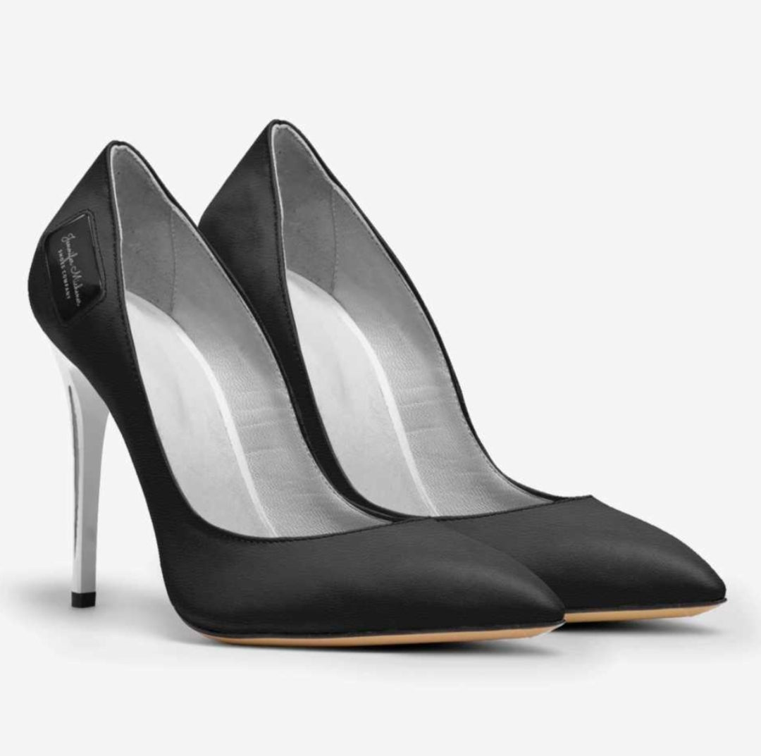 Jennifer Michener Collection™ Luxe Silver & Blaque Stiletto Pumps with a Silver Heel
