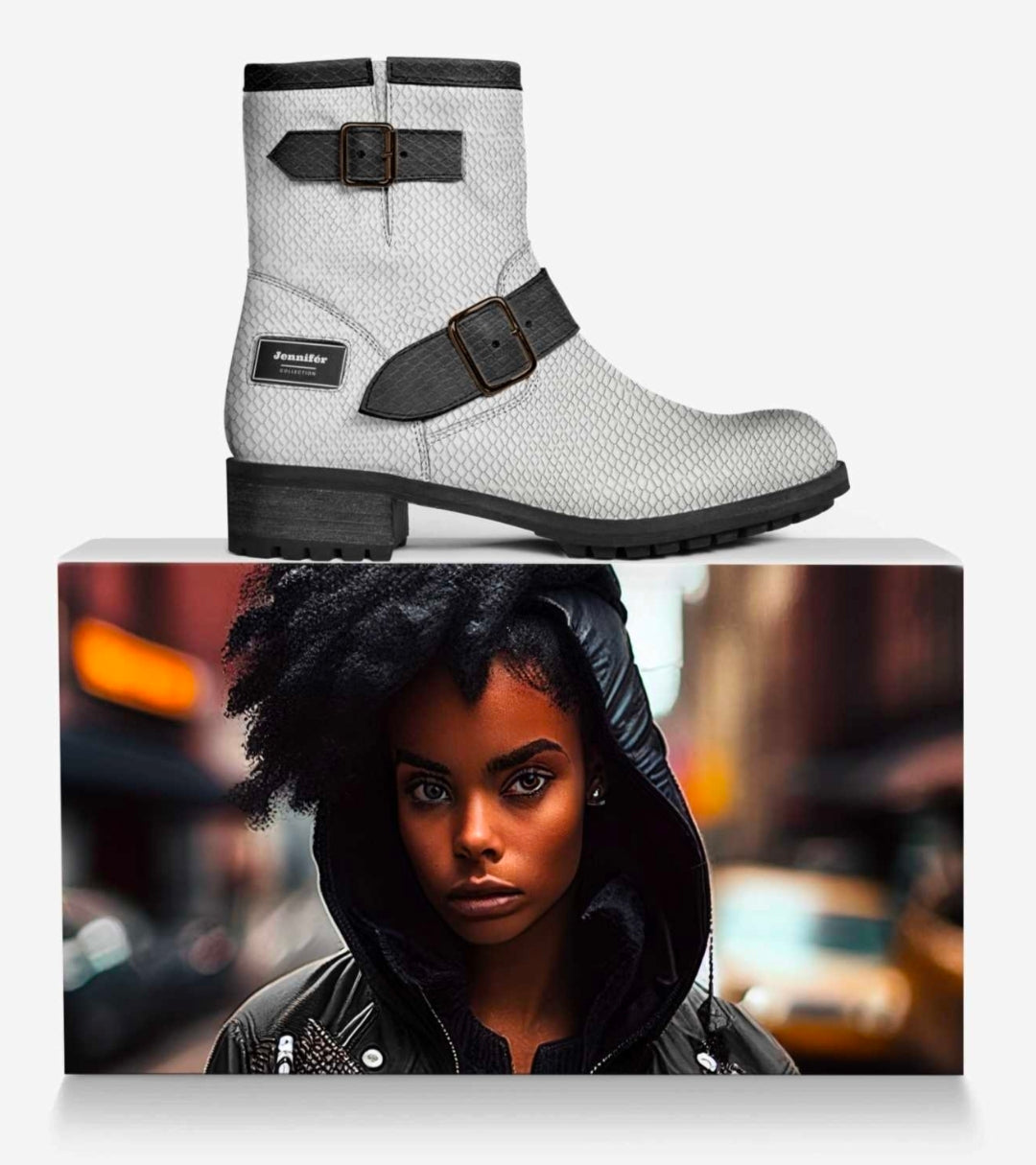 Jennifér™ Luxe  White Python-Print & Blaque-Python Print Boots by The Jennifer Michener Collection