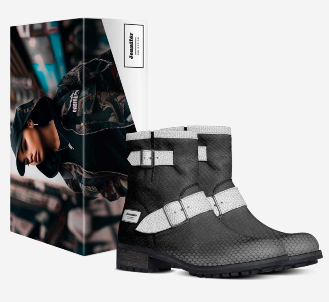 Jennifér™ Luxe  White Python-Print & Blaque-Python Print Boots by The Jennifer Michener Collection