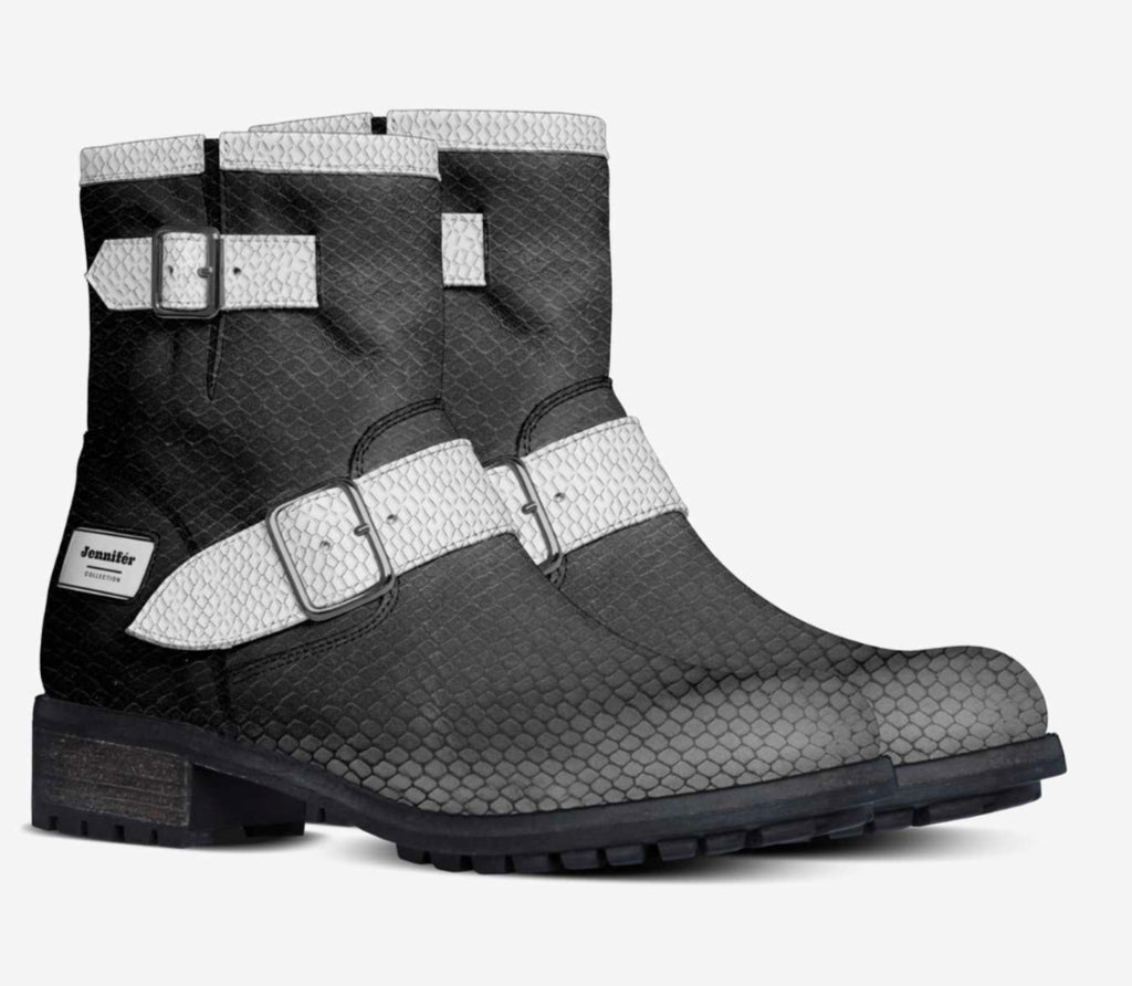 Jennifér™ Luxe  White Python-Print & Blaque-Python Print Boots by The Jennifer Michener Collection