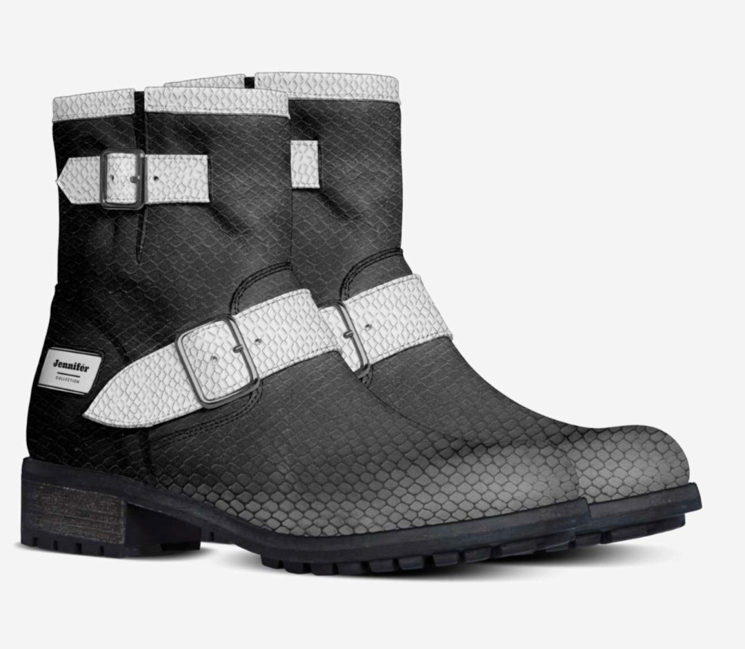 Jennifér™ Luxe  White Python-Print & Blaque-Python Print Boots by The Jennifer Michener Collection