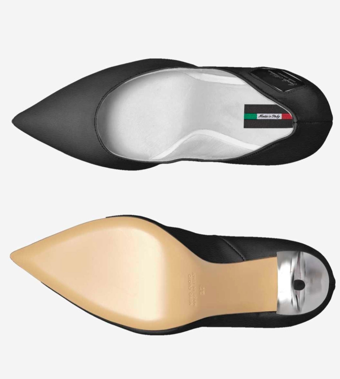 Jennifer Michener Collection™ Luxe Silver & Blaque Stiletto Pumps with a Silver Heel