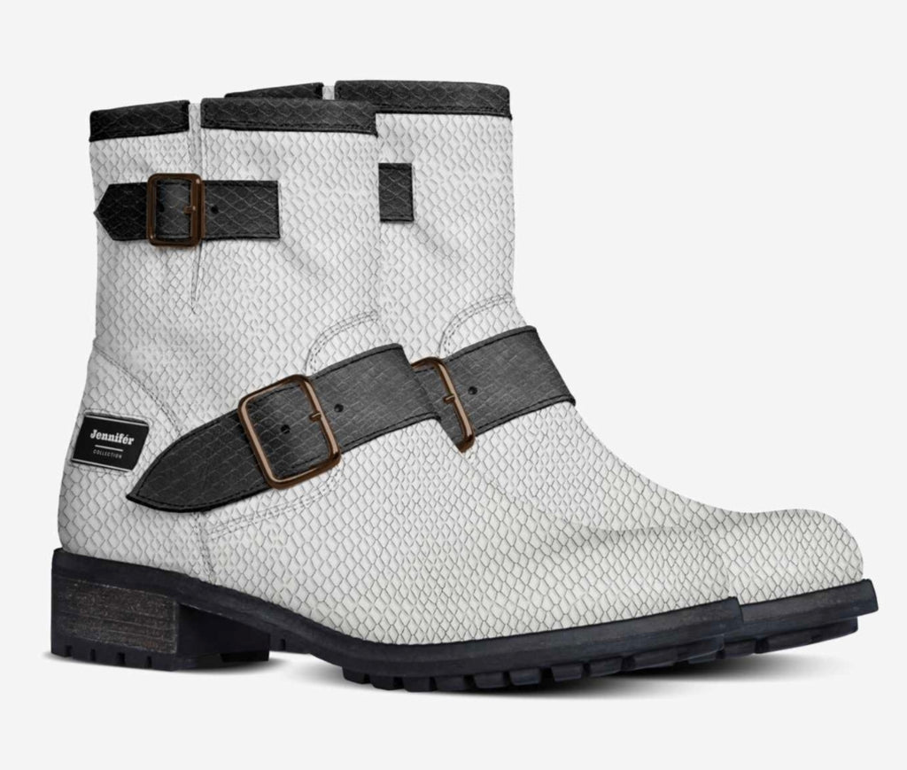 Jennifér™ Luxe  White Python-Print & Blaque-Python Print Boots by The Jennifer Michener Collection