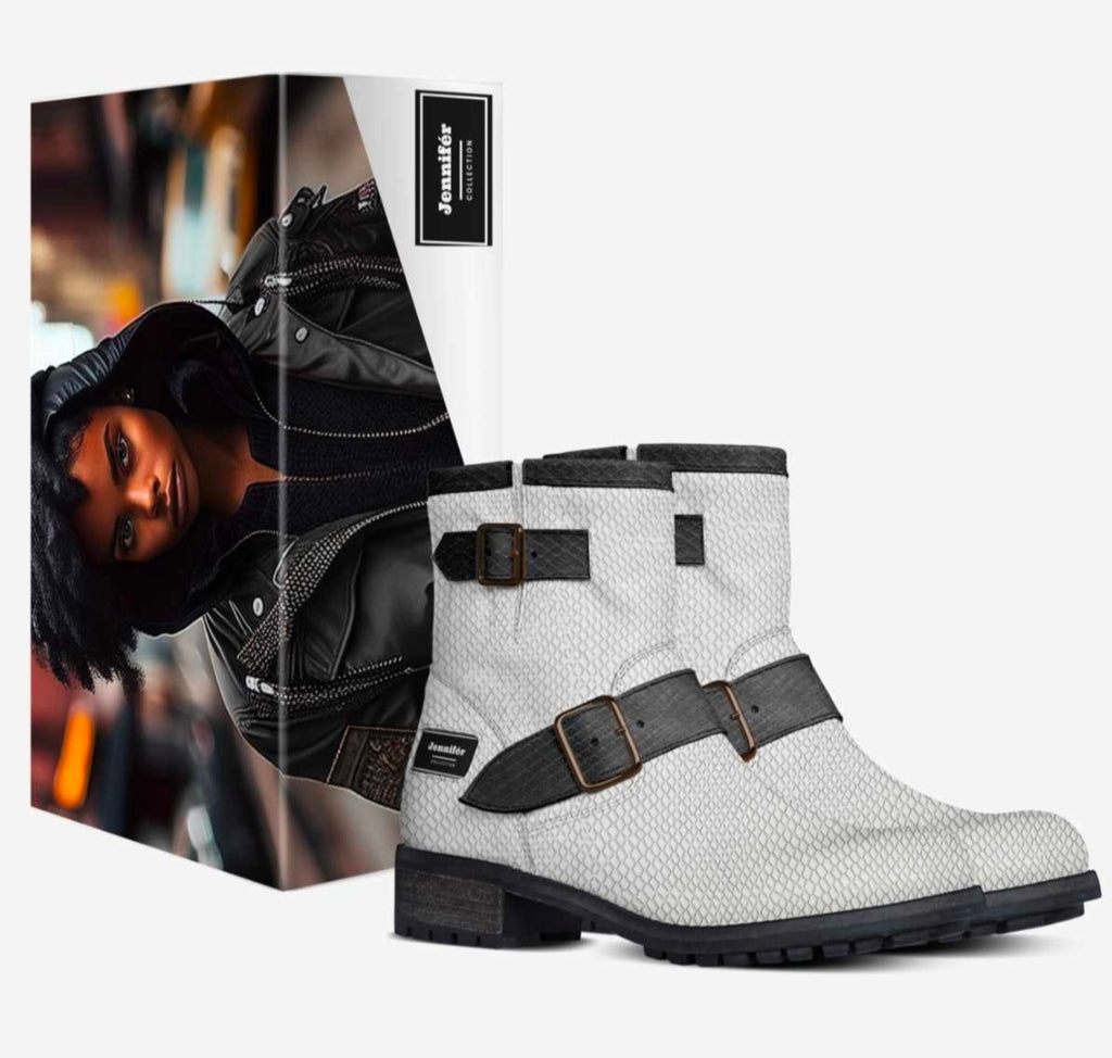 Jennifér™ Luxe  White Python-Print & Blaque-Python Print Boots by The Jennifer Michener Collection