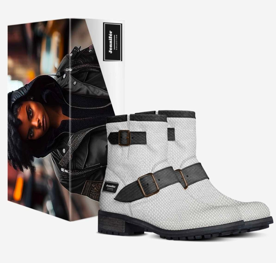 Jennifér™ Luxe  White Python-Print & Blaque-Python Print Boots by The Jennifer Michener Collection