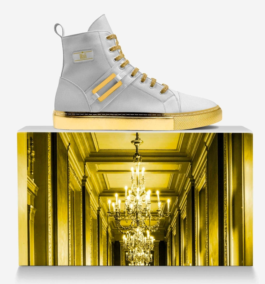 Wali™ White & Gold Italian Suede Luxury Hightop Sneakers