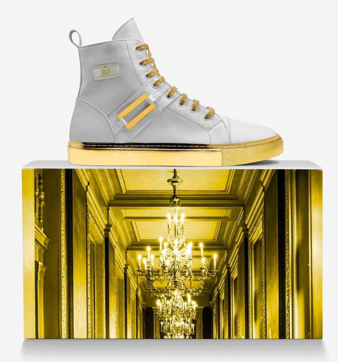 Wali™ White & Gold Italian Suede Luxury Hightop Sneakers