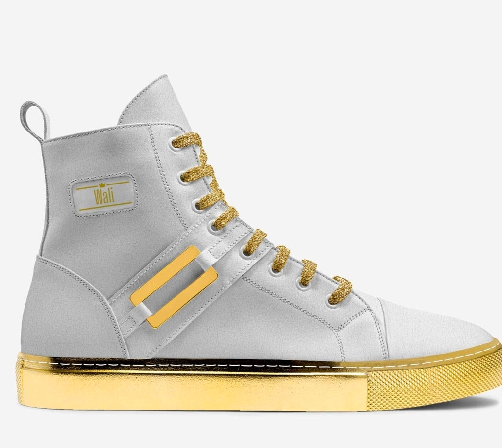 Wali™ White & Gold Italian Suede Luxury Hightop Sneakers