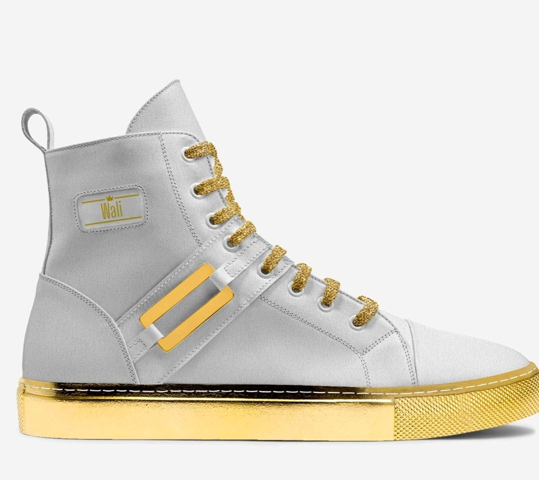 Wali™ White & Gold Italian Suede Luxury Hightop Sneakers