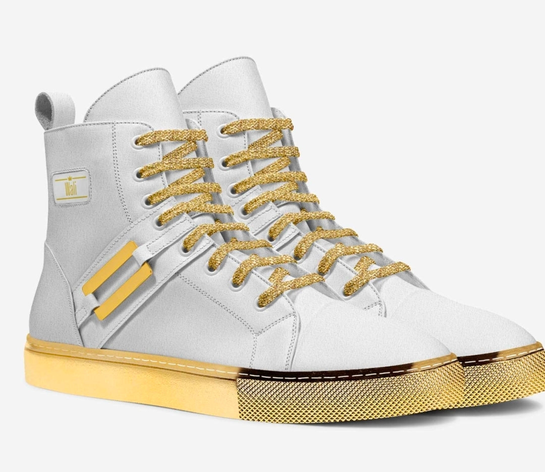 Wali™ White & Gold Italian Suede Luxury Hightop Sneakers