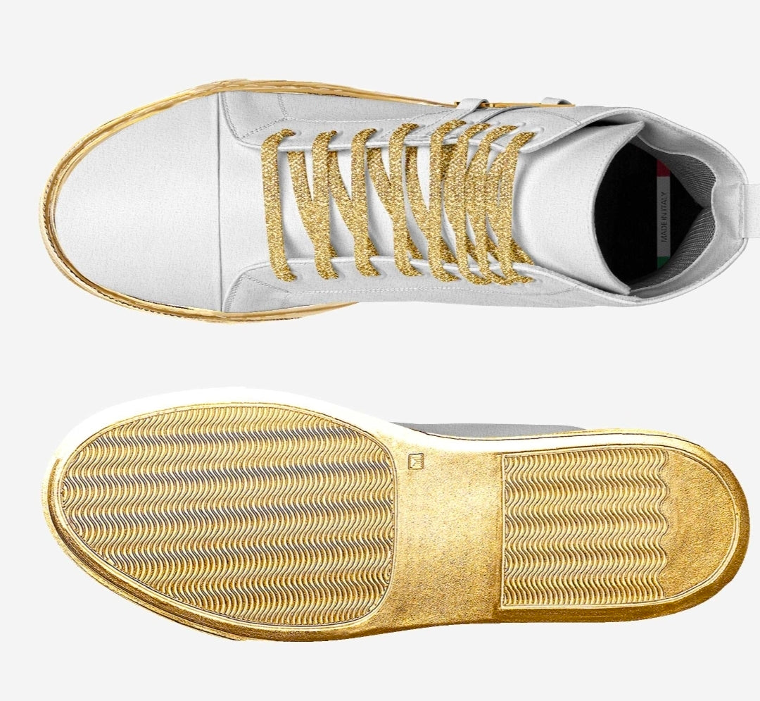 Wali™ White & Gold Italian Suede Luxury Hightop Sneakers