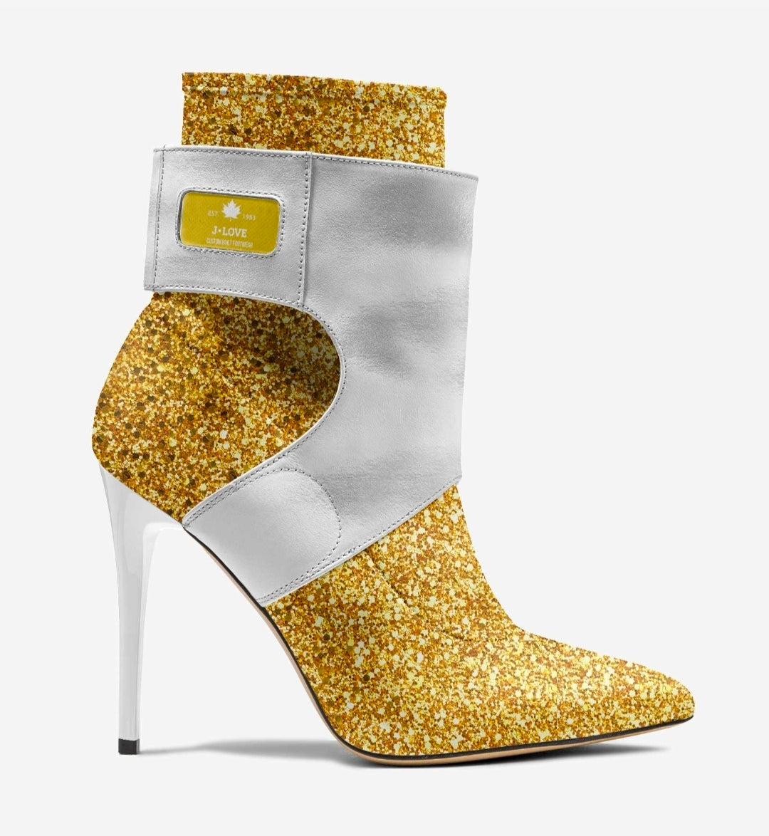 J•LOVE™ Luxe White & Gold Italian Suede Stiletto Ankle Boots