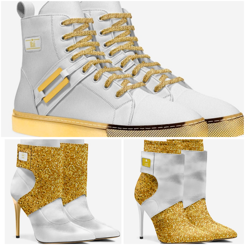 J•LOVE™ Luxe White & Gold Italian Suede Stiletto Ankle Boots