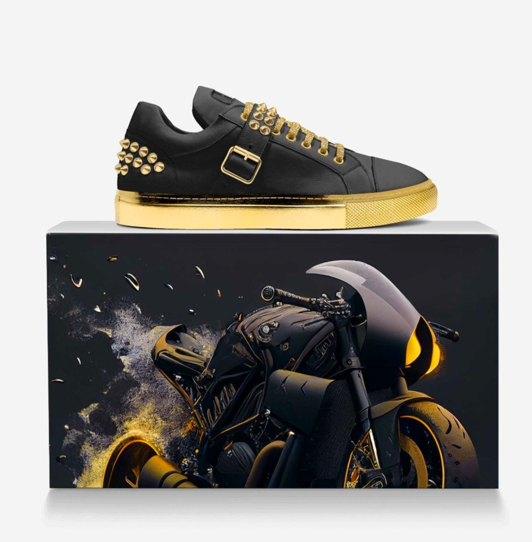 ☆Annalise☆™  Blaque & Gold Luxury Unisex Studded Sneakers | XL Sizes Available