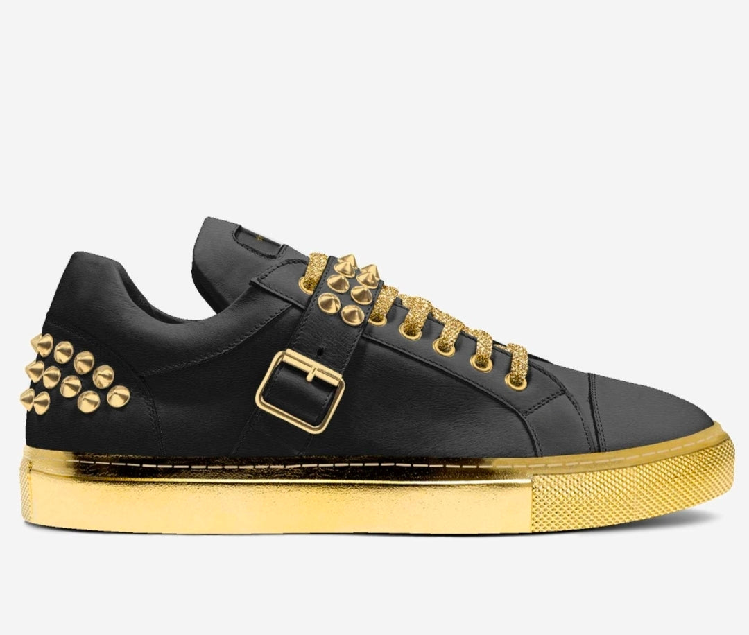 ☆Annalise☆™  Blaque & Gold Luxury Unisex Studded Sneakers | XL Sizes Available
