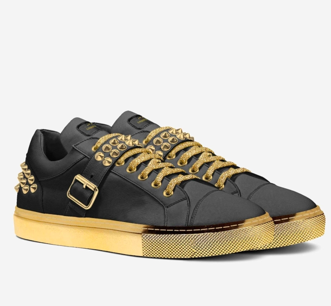 ☆Annalise☆™  Blaque & Gold Luxury Unisex Studded Sneakers | XL Sizes Available