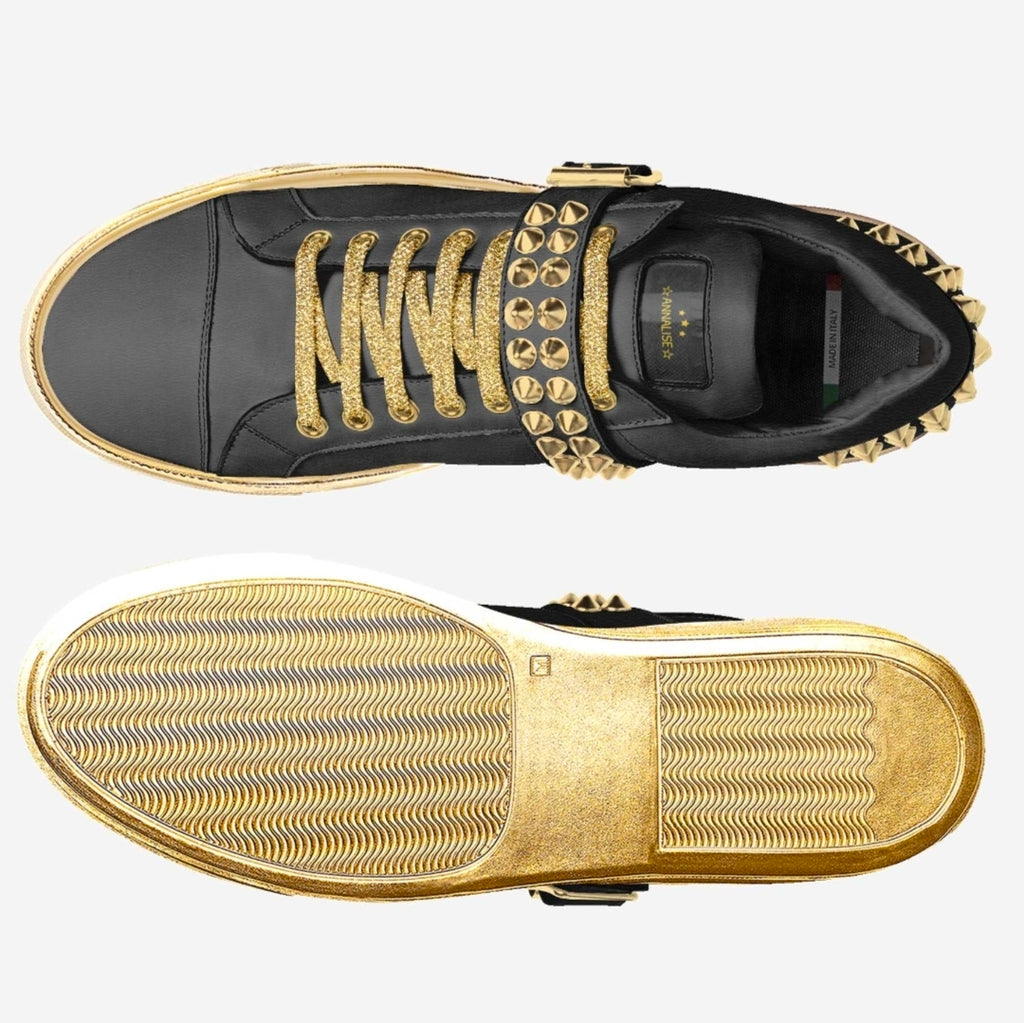 ☆Annalise☆™  Blaque & Gold Luxury Unisex Studded Sneakers | XL Sizes Available