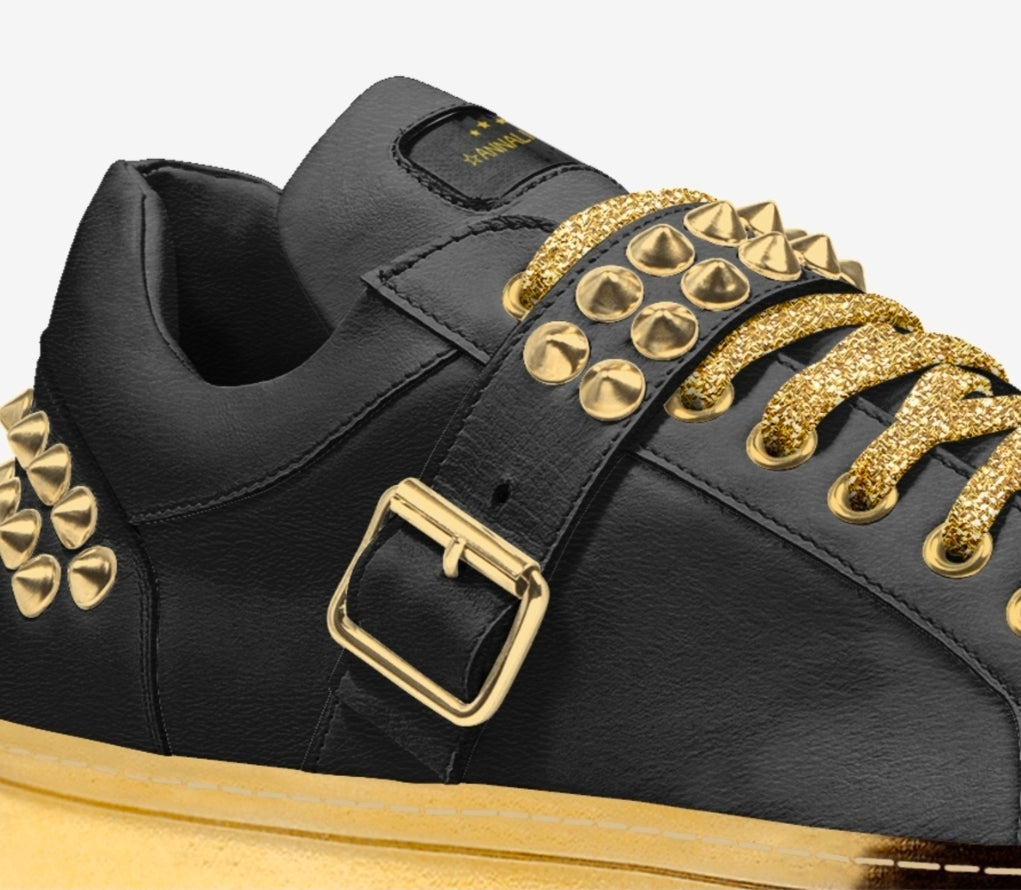 ☆Annalise☆™  Blaque & Gold Luxury Unisex Studded Sneakers | XL Sizes Available