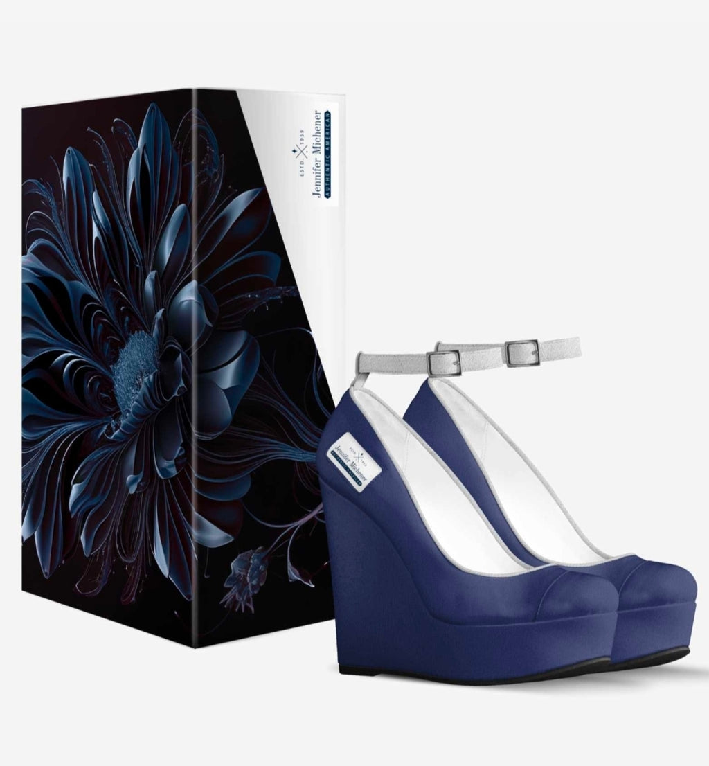 Navy & White Italian Suede Platform Wedges