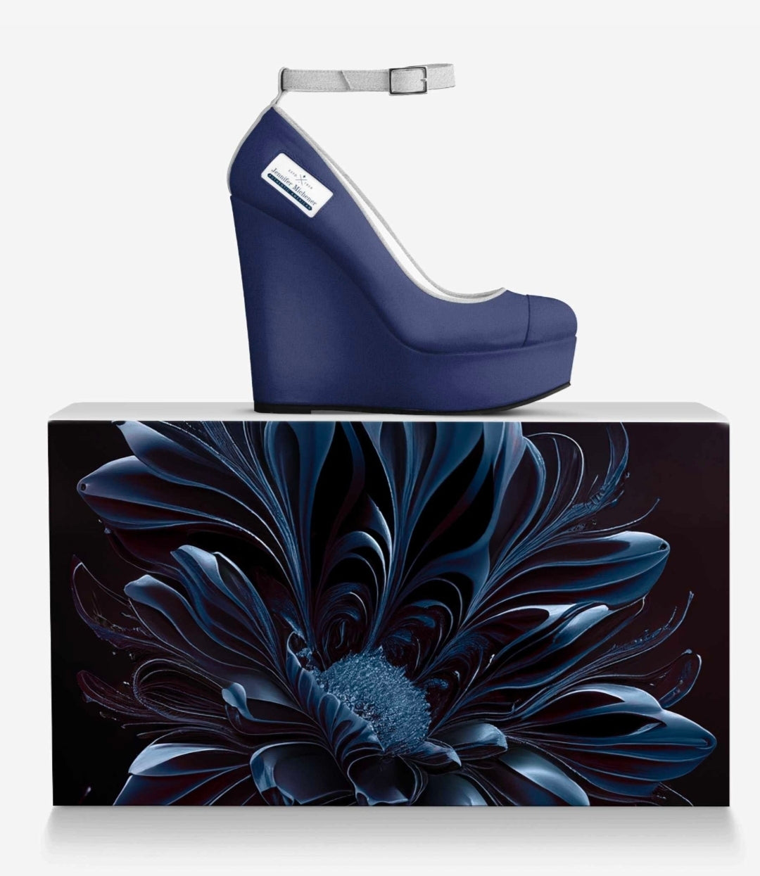 Navy & White Italian Suede Platform Wedges