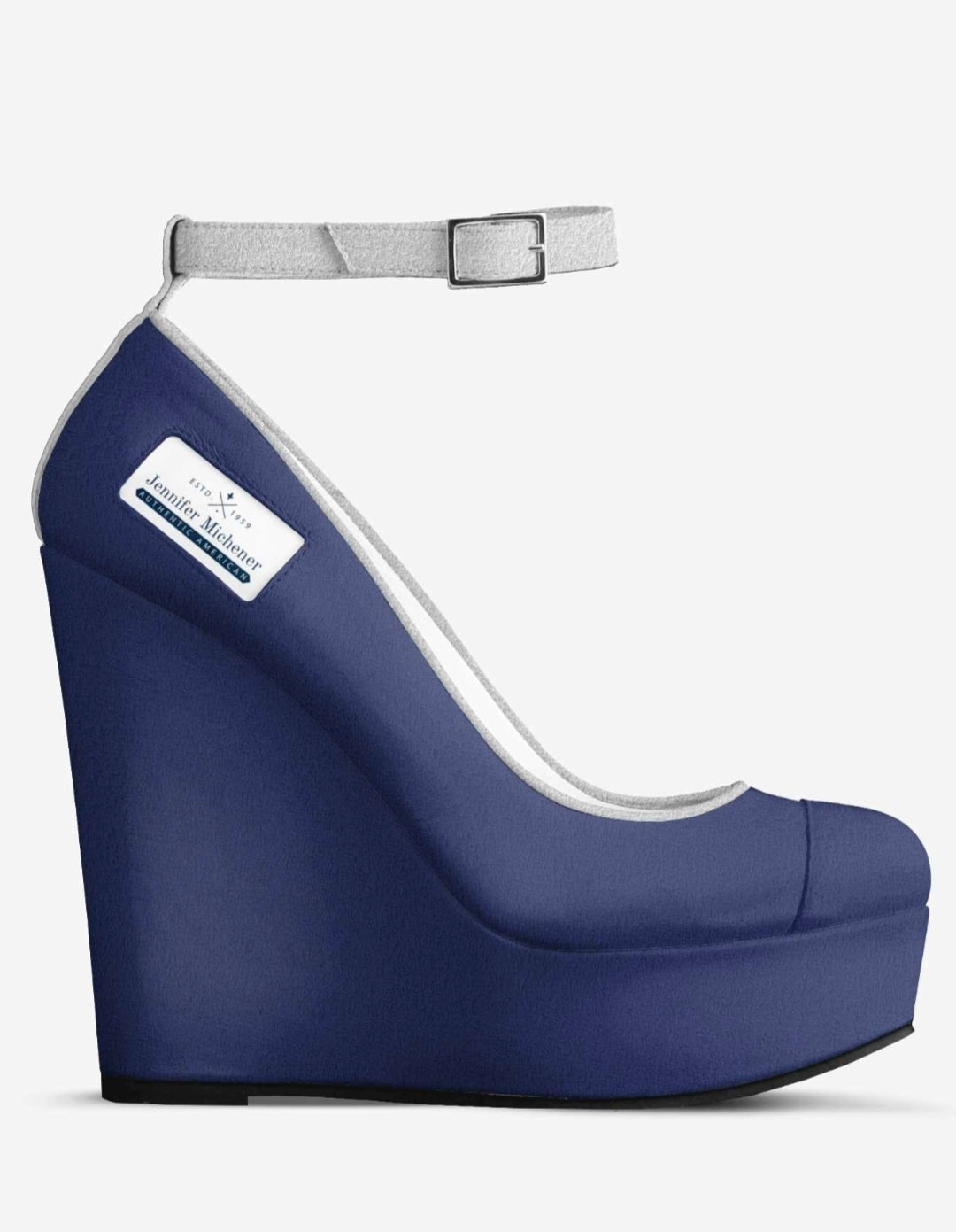 Navy & White Italian Suede Platform Wedges