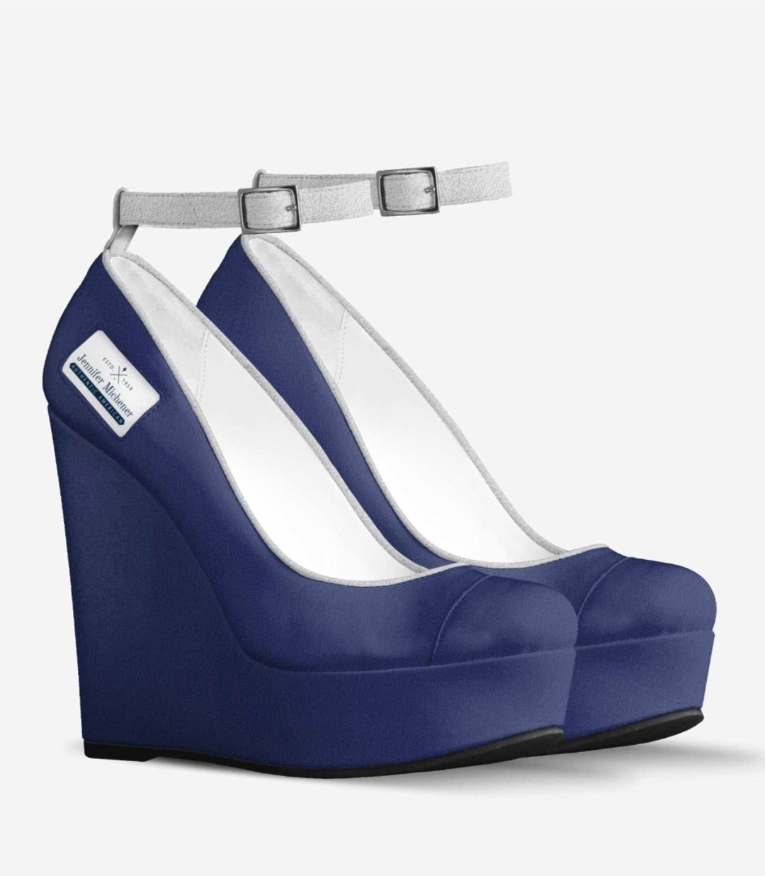 Navy & White Italian Suede Platform Wedges