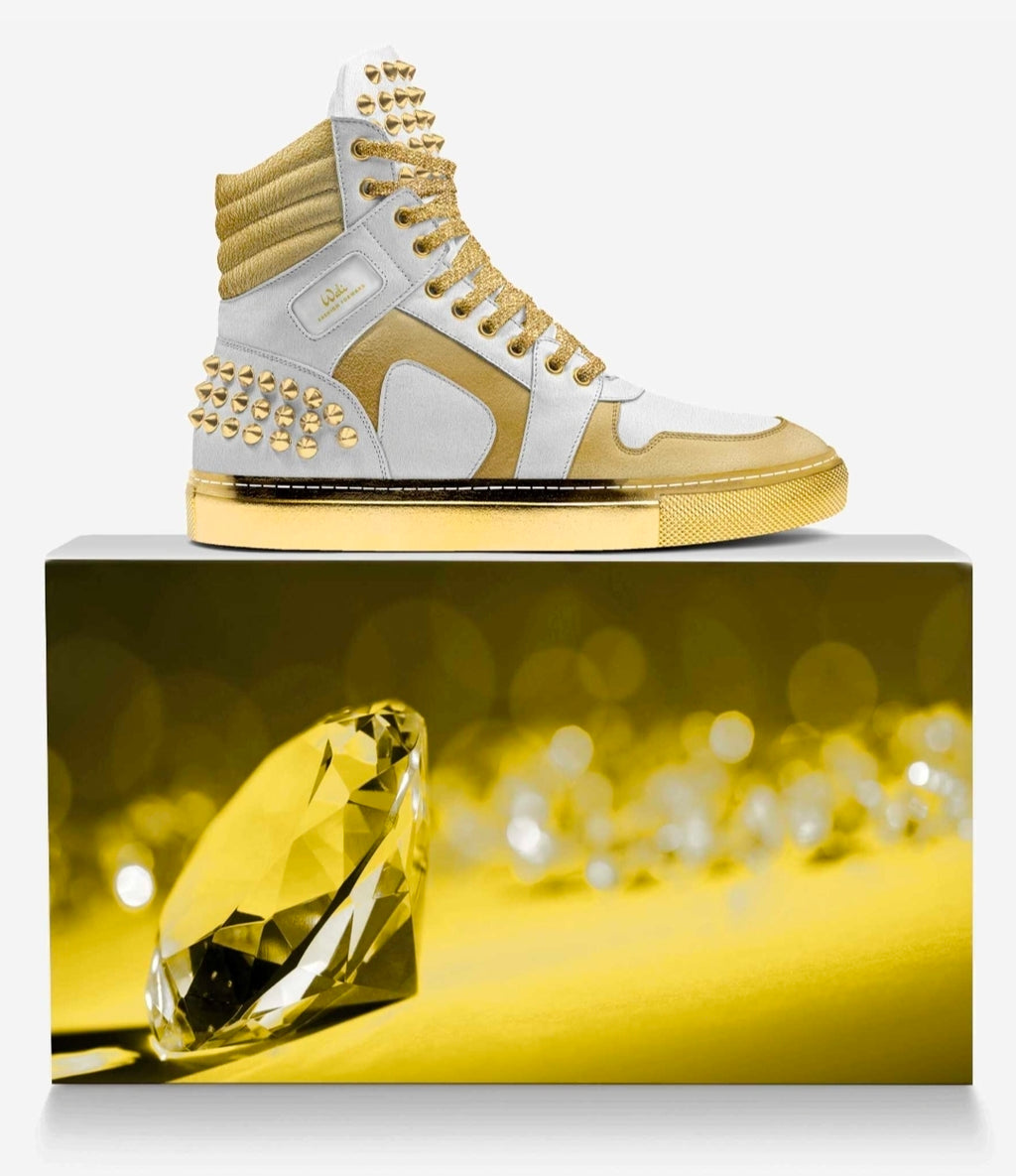 Wali™ White & Gold Italian Suede Studded Luxury Hightops