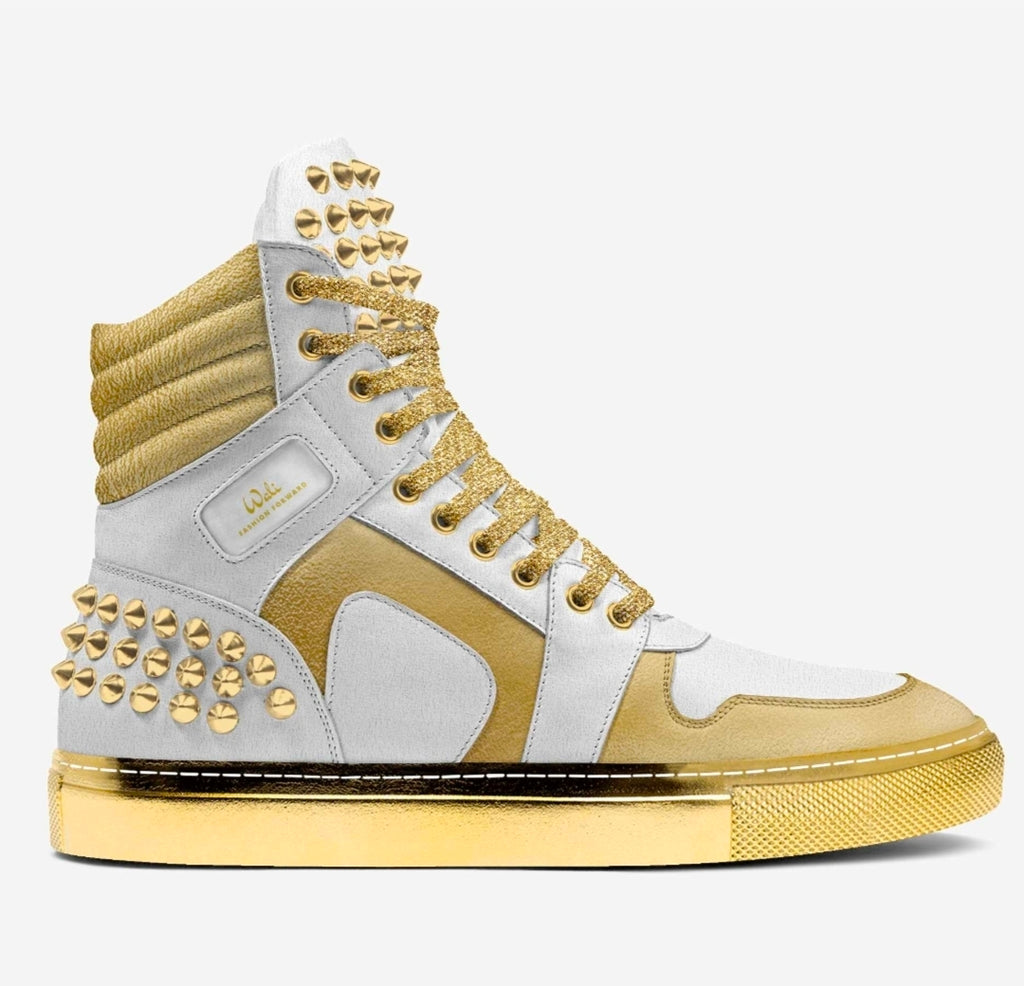Wali™ White & Gold Italian Suede Studded Luxury Hightops