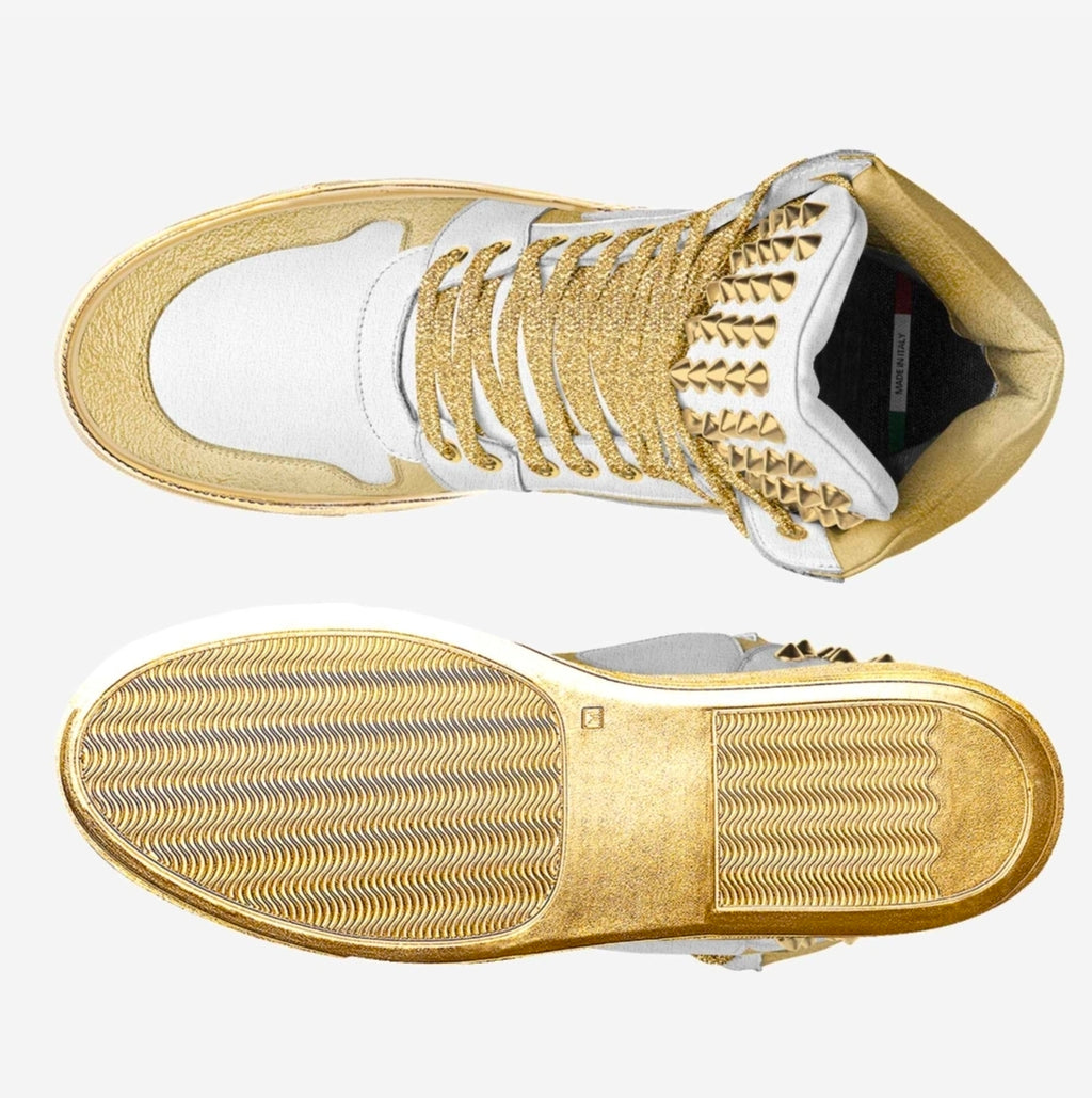 Wali™ White & Gold Italian Suede Studded Luxury Hightops