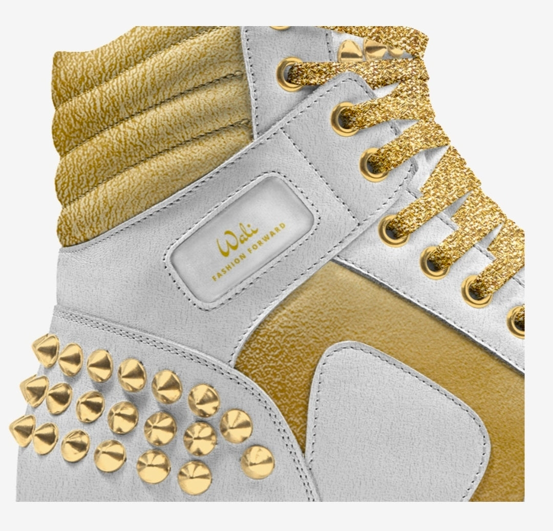 Wali™ White & Gold Italian Suede Studded Luxury Hightops