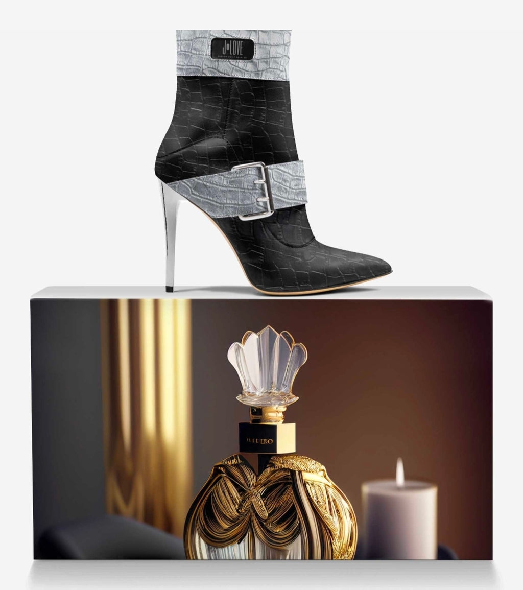 J•LOVE™ Luxe Silver & Blaque Luxe☆ Croc-Print Stiletto Ankle Boots