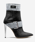 J•LOVE™ Luxe Silver & Blaque Luxe☆ Croc-Print Stiletto Ankle Boots