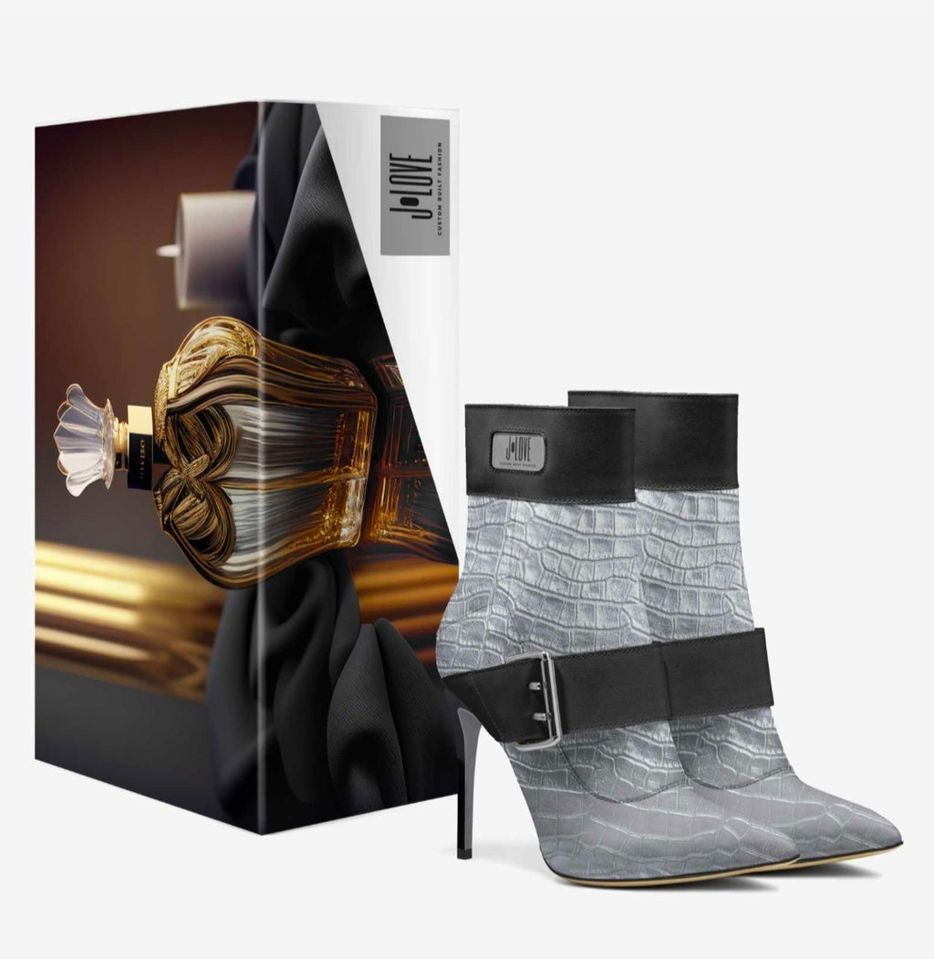 J•LOVE™ Luxe Silver & Blaque Luxe☆ Croc-Print Stiletto Ankle Boots