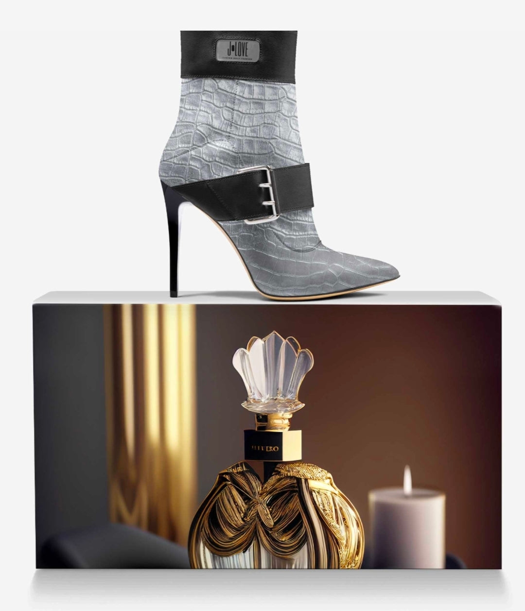 J•LOVE™ Luxe Silver & Blaque Luxe☆ Croc-Print Stiletto Ankle Boots
