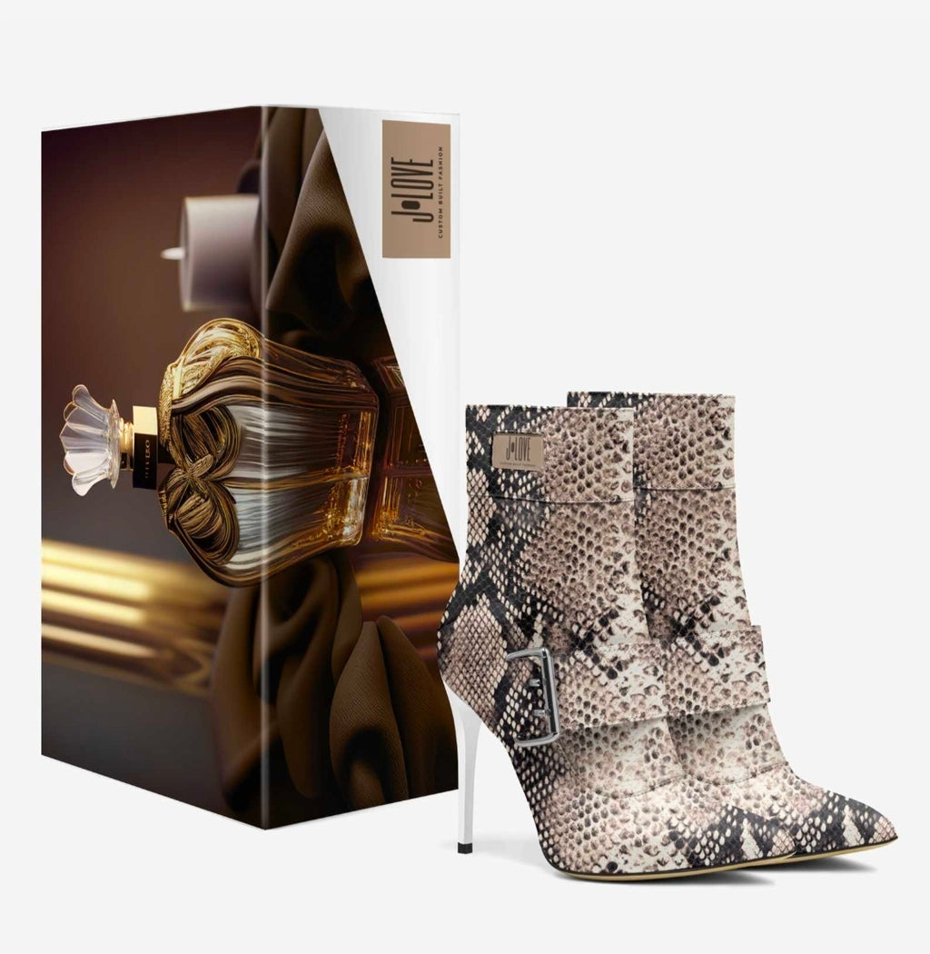 J•LOVE™ Luxe Serpentina Blaque/White Heel Ankle Boots