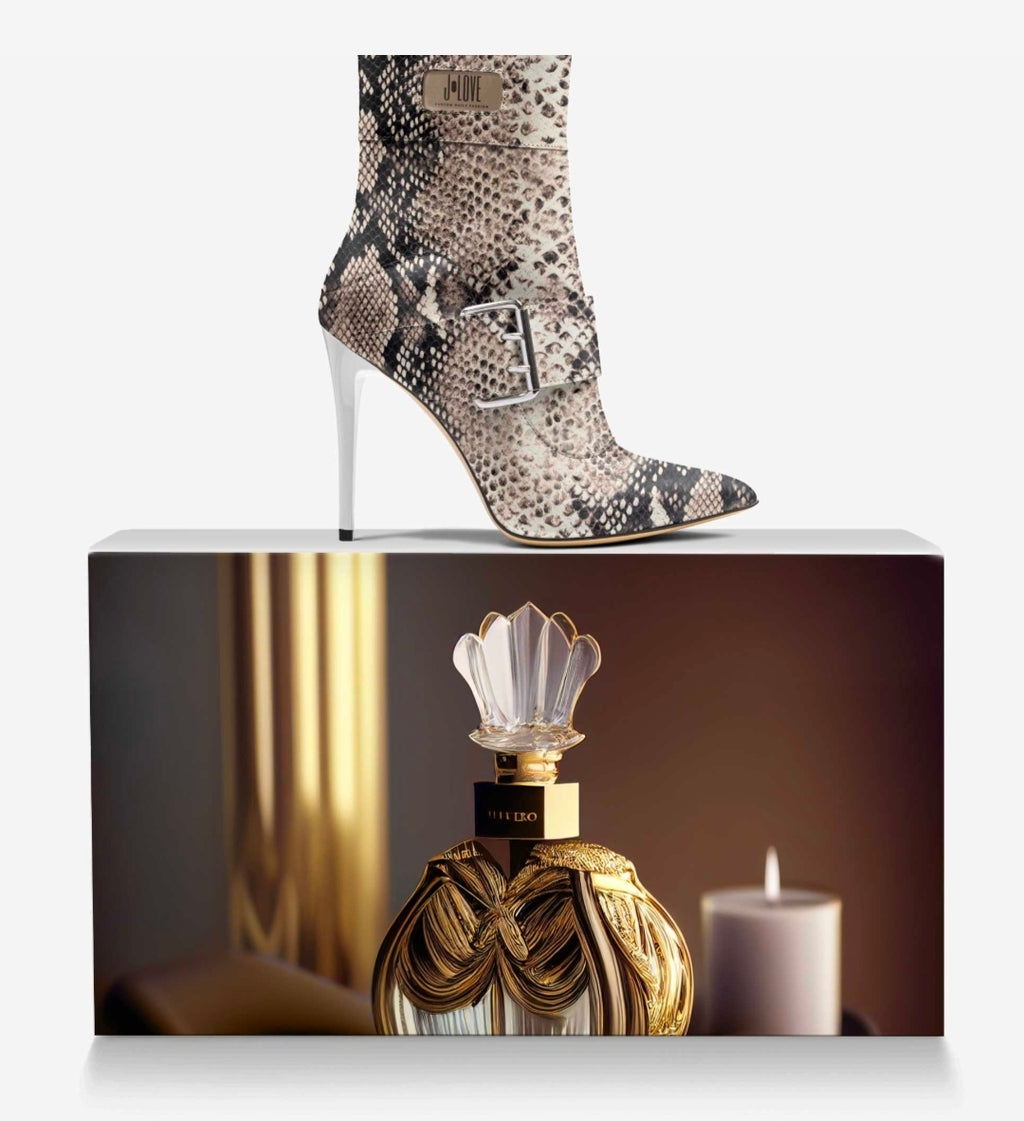 J•LOVE™ Luxe Serpentina Blaque/White Heel Ankle Boots