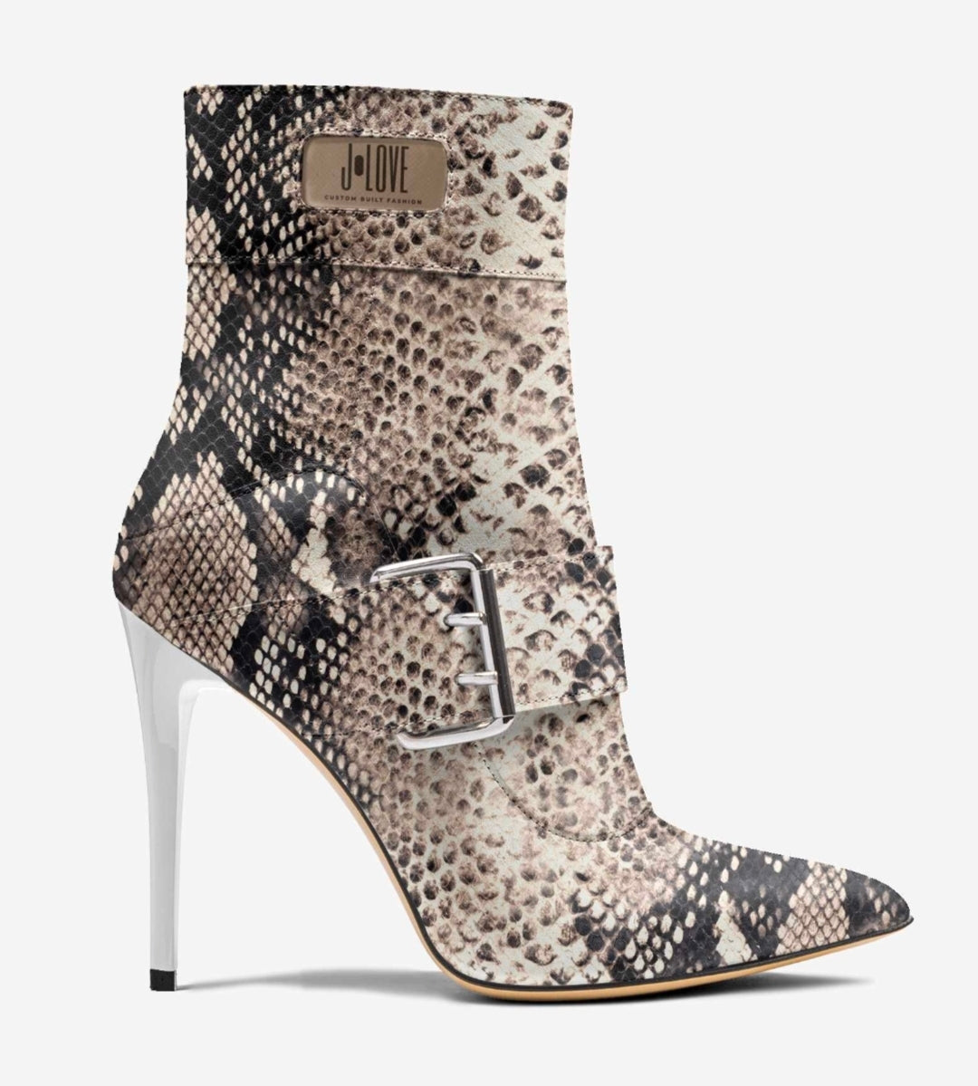J•LOVE™ Luxe Serpentina Blaque/White Heel Ankle Boots
