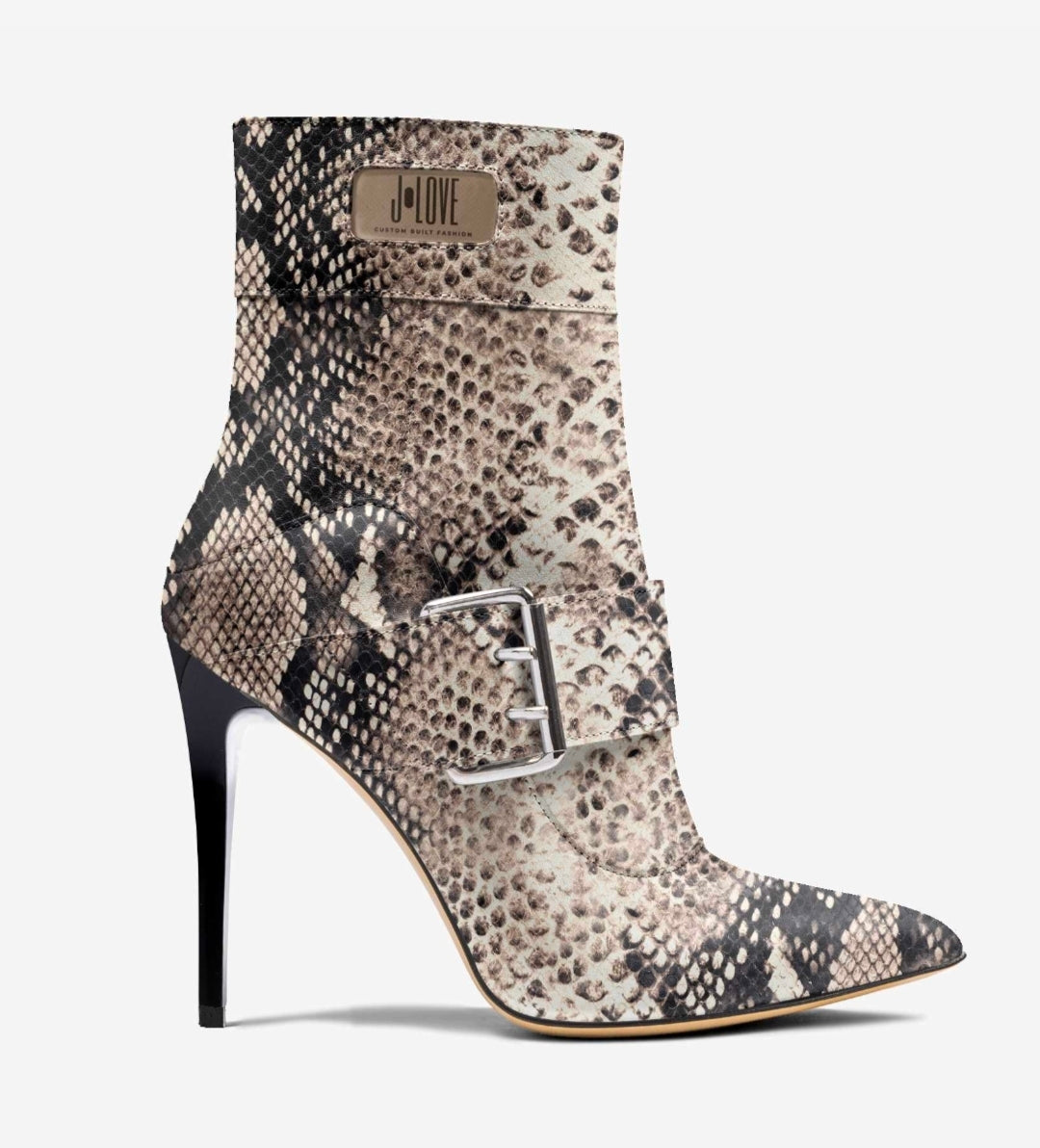 J•LOVE™ Luxe Serpentina Blaque/White Heel Ankle Boots