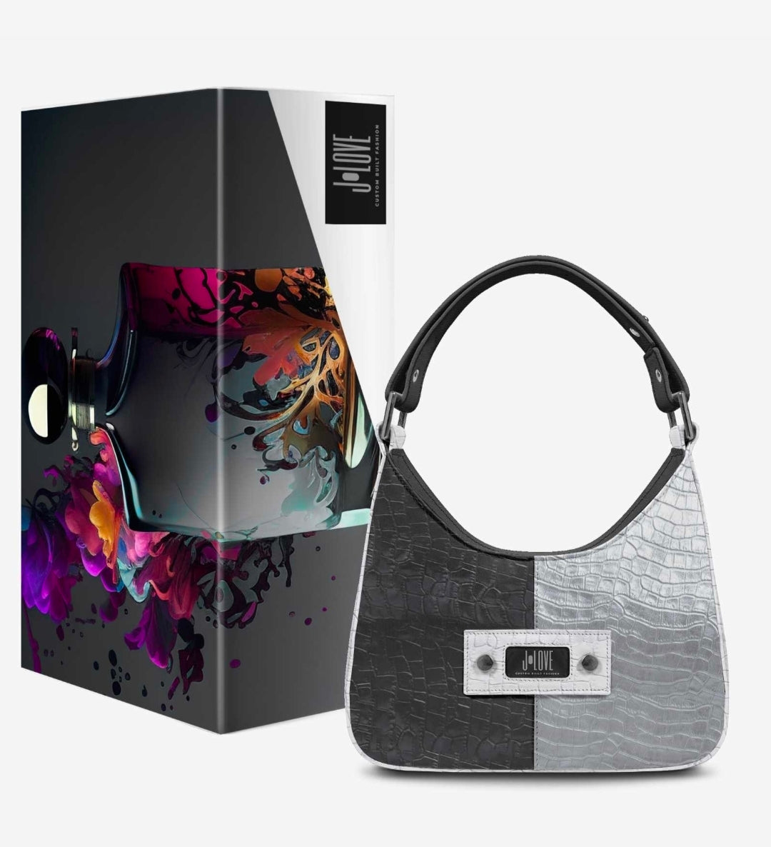 J•LOVE™ Noir Luxe Three-Tone Croc-Print Handbag