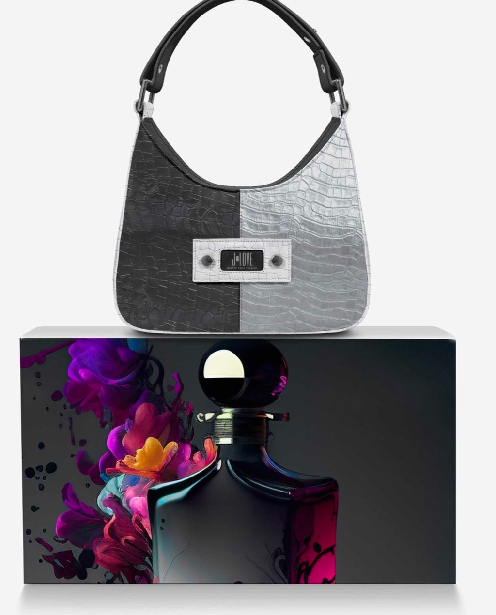 J•LOVE™ Noir Luxe Three-Tone Croc-Print Handbag