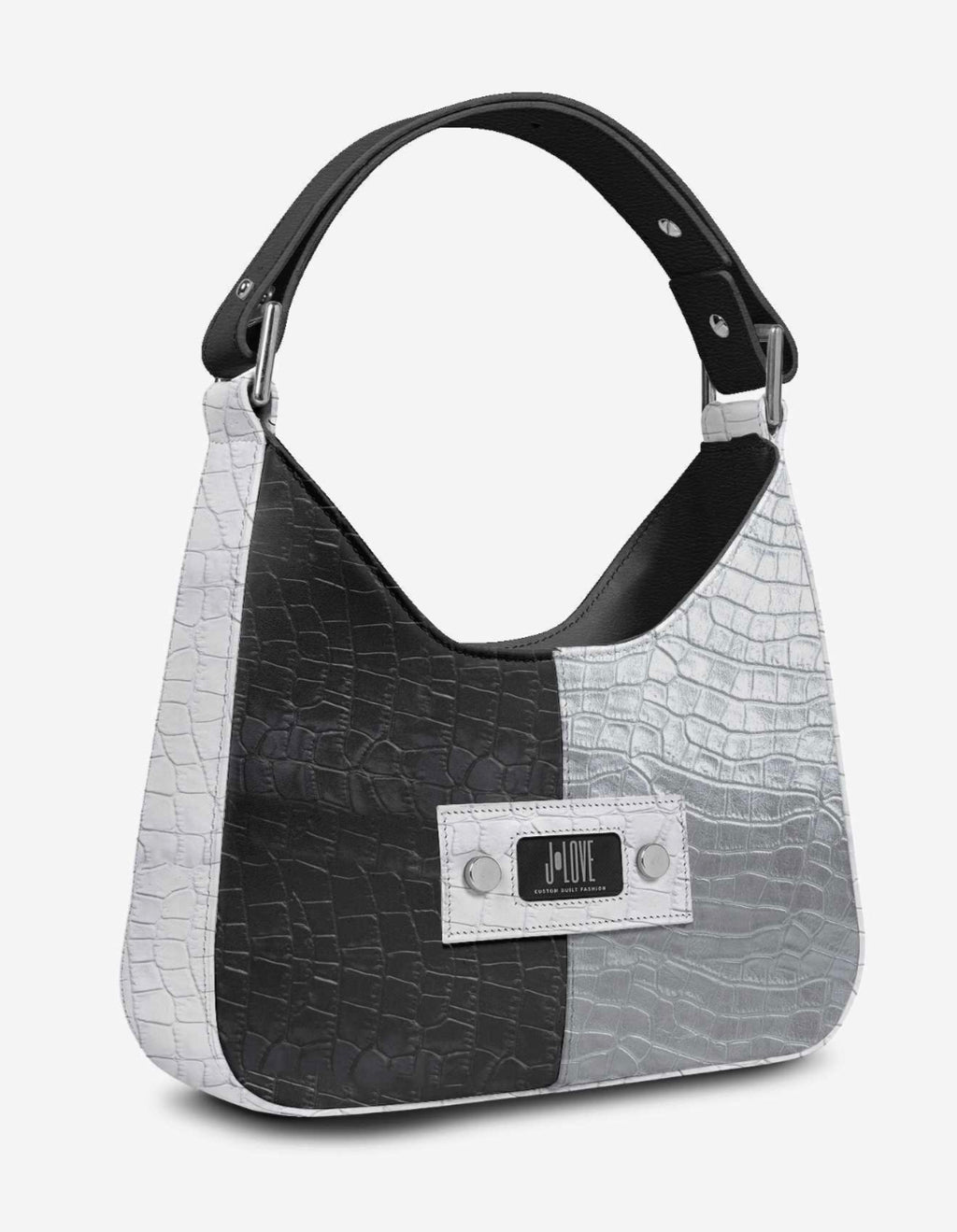 J•LOVE™ Noir Luxe Three-Tone Croc-Print Handbag