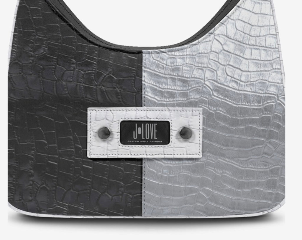 J•LOVE™ Noir Luxe Three-Tone Croc-Print Handbag