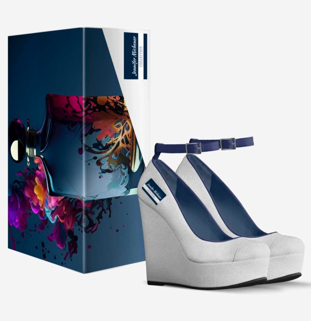 Navy & White Italian Suede Platform Wedges