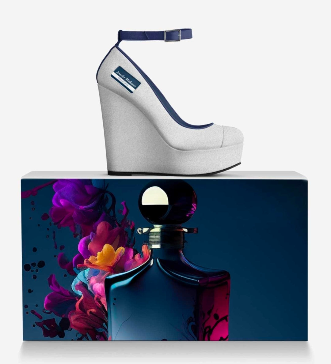 Navy & White Italian Suede Platform Wedges