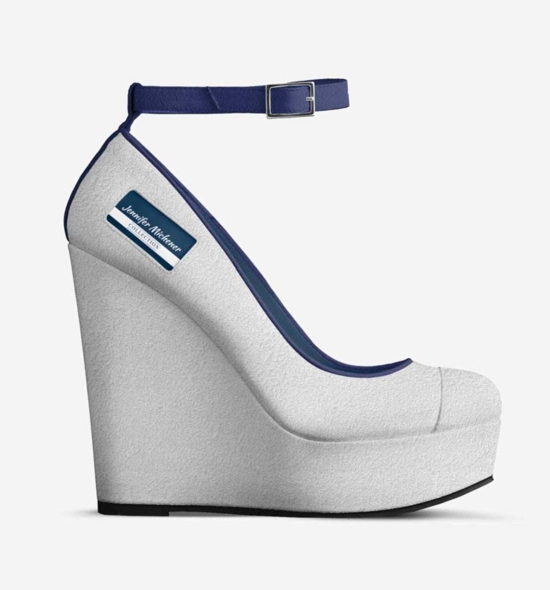 Navy & White Italian Suede Platform Wedges