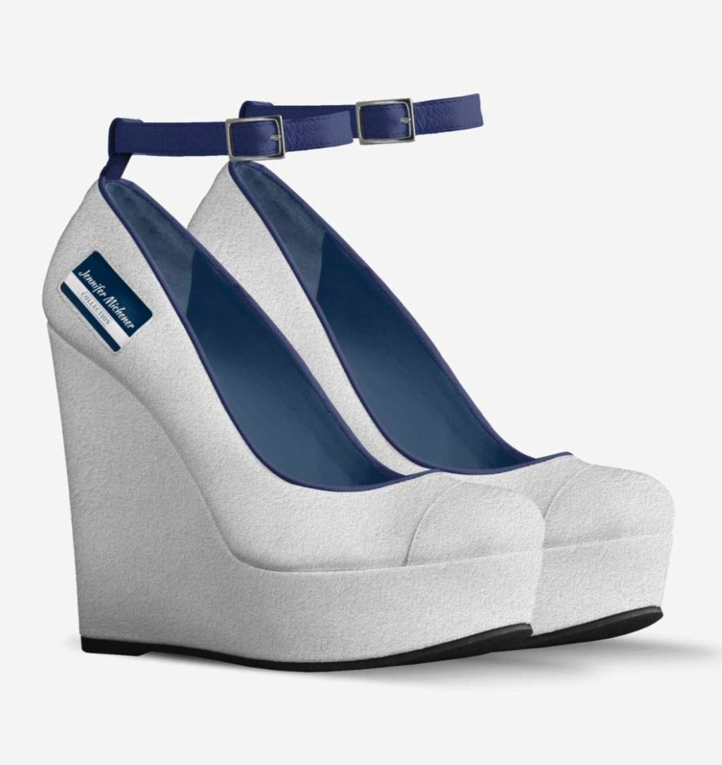 Navy & White Italian Suede Platform Wedges