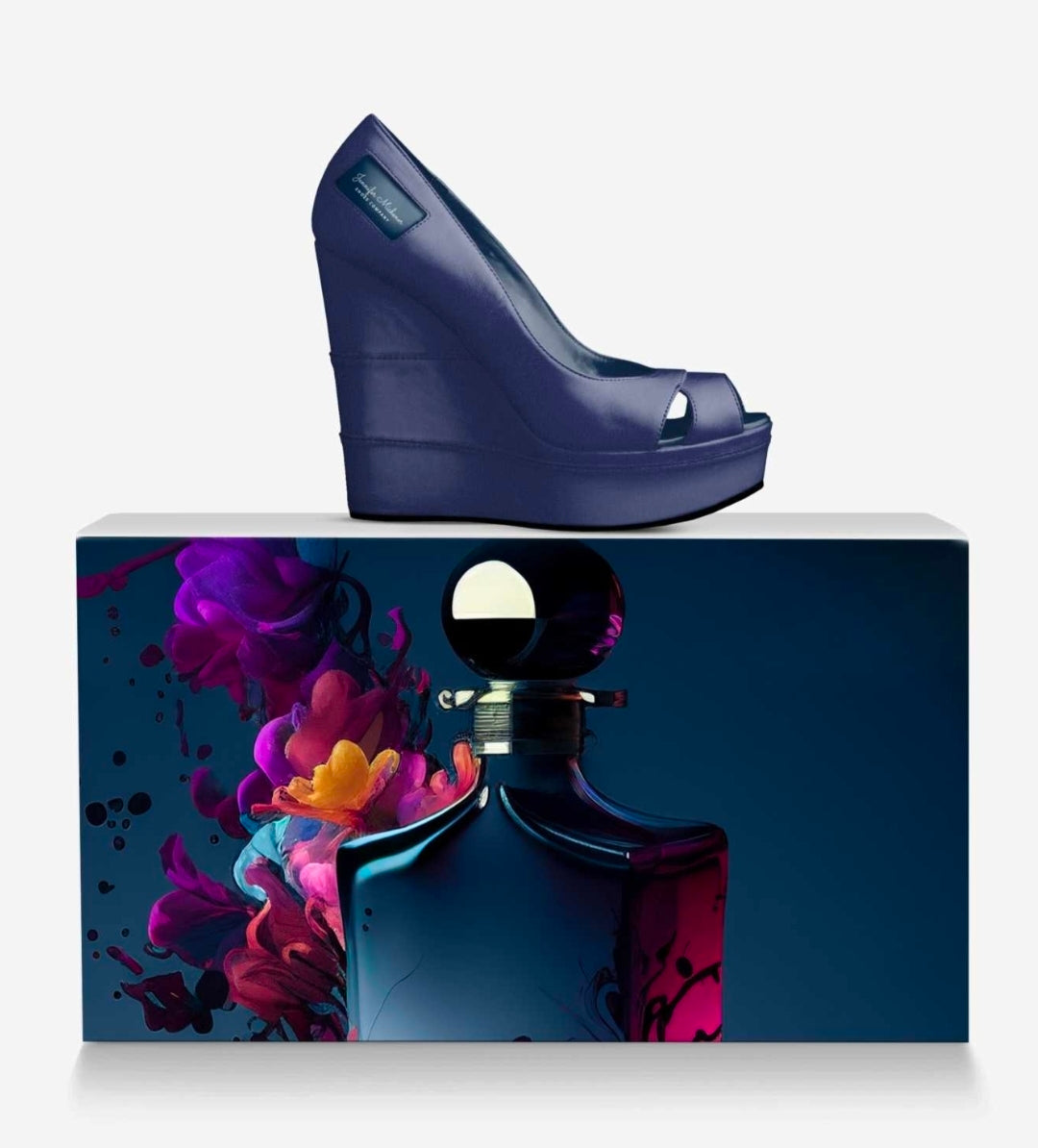 Navy Blue Eco Bio Vegan Leather Peep-Toe Wedges