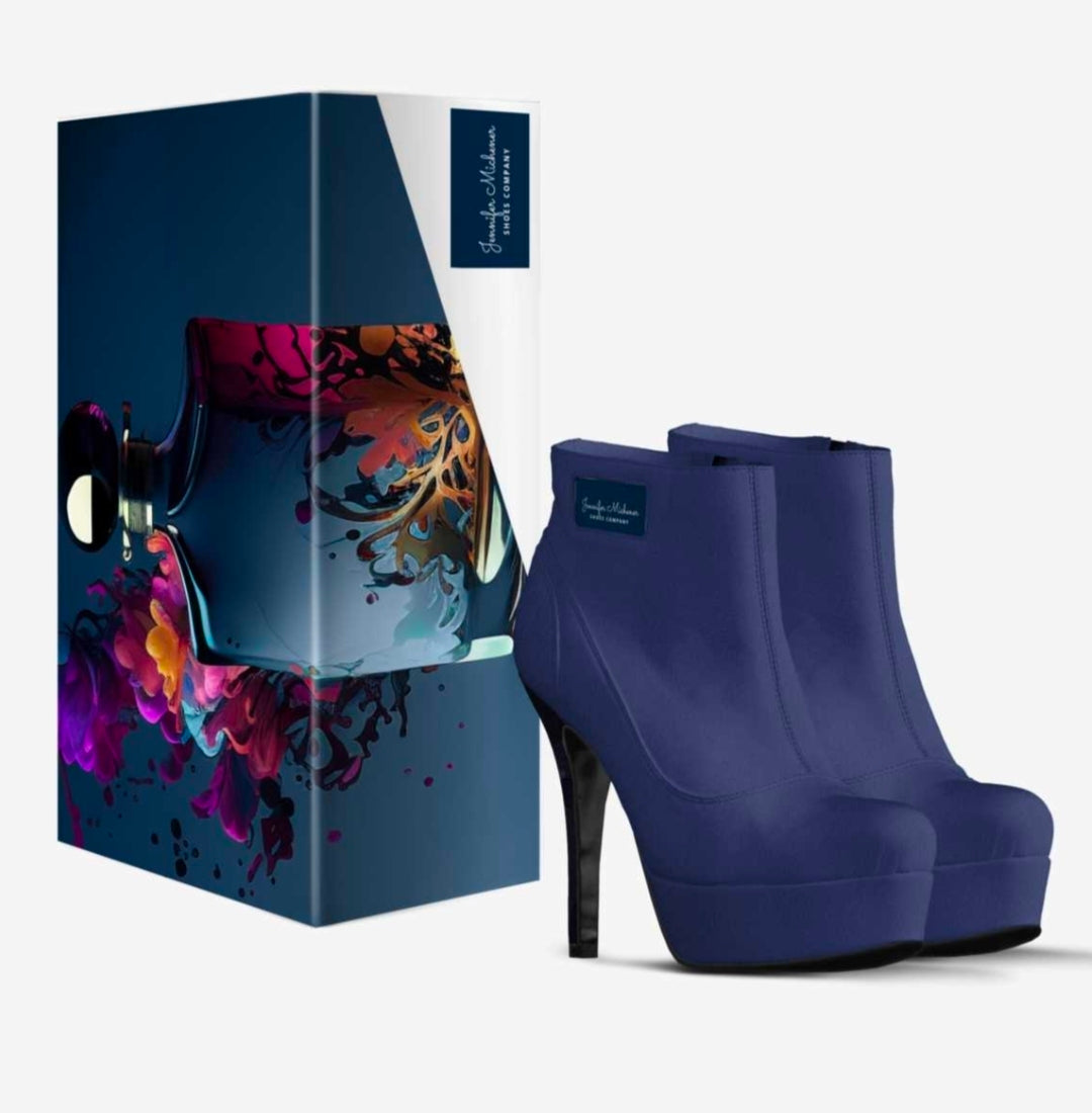 Navy Blue Vegan Leather Platform Ankle Boots